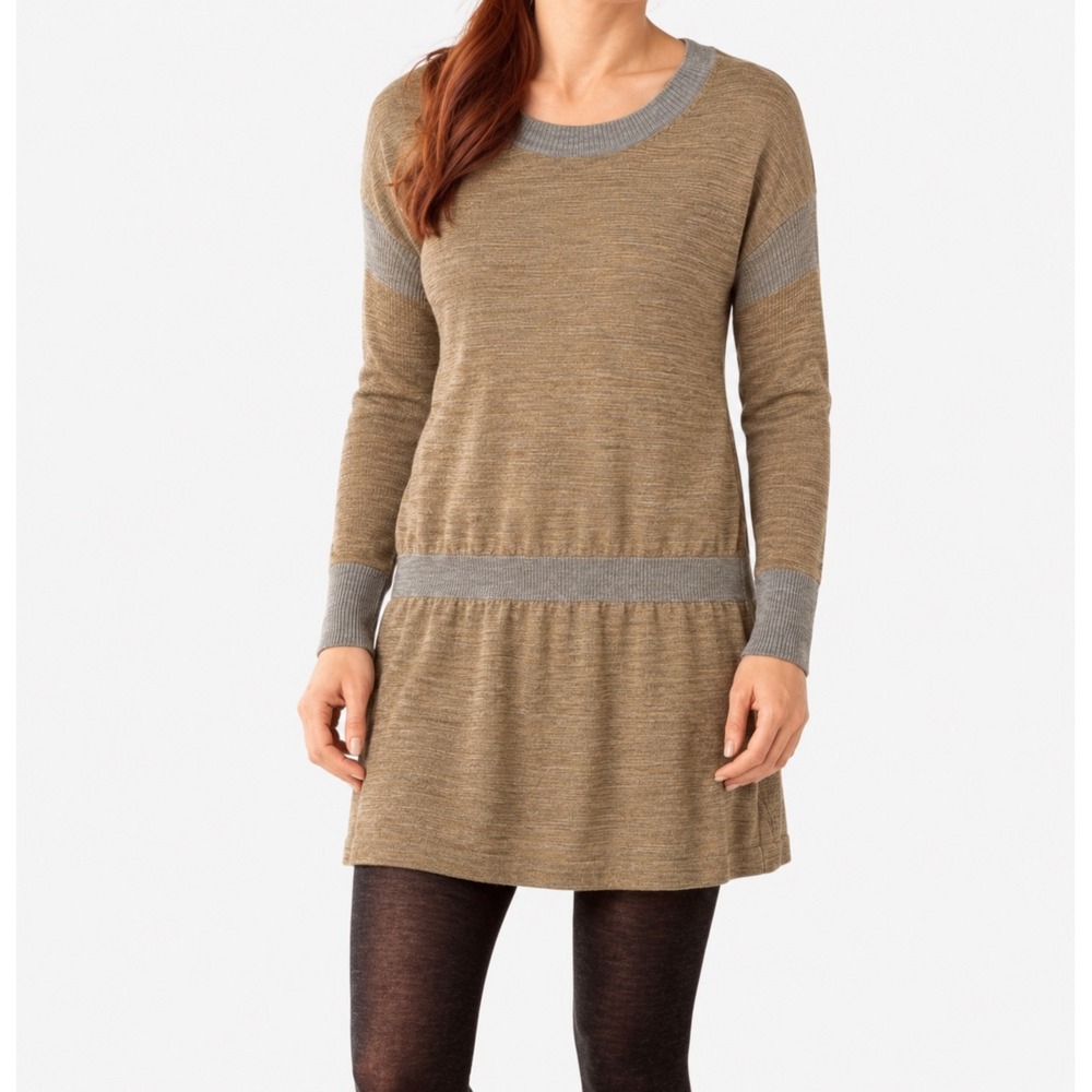Smartwool Tabaretta Sweater Dress Yellow Grey Striped Wool Blend Womens Large